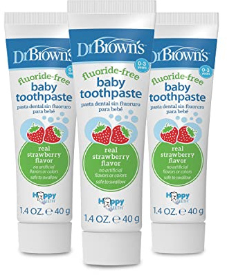 Dr. Brown's Fluoride-Free Baby Toothpaste, Infant and Toddler Oral Care, 1.4oz/40g, 0-3 Years, Strawberry, 3-Pack