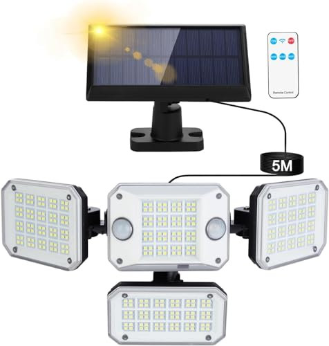 Rafow Lampe Solaire Exterieur avec Détecteur de Mouvement: 296 LED Lumiere Solaire Exterieure 3500LM 7000K 3 Modes D'éclairage IP65 étanche Eclairage Projecteur Solaire Exterieur Jardin Garage