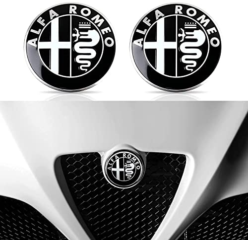 HEYCE 2 Pezzi Adesivi per Badge Emblema Logo Auto per Alfa Romeo 147 156 159 166 Giulietta Mito Stelvio Giulia, Adesivo per Cofano Adesivi Anteriori e Posteriori per Pneumatici (74 mm),C