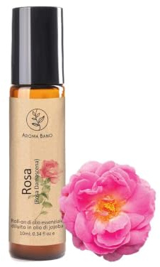 AROMA BANO Damascenerros Eterisk Olja Roll-On 10ml med Jojobaolja – 100% Naturlig & Färdig att Använda – För Aromaterapi, Hudvård, Ansikte & Kropp – Blommig Rosdoft