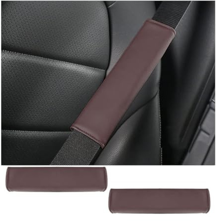JNNJ 2 Piezas Almohadillas Protectoras Para Cinturón De Seguridad, Protegen Hombro Cuello Cómodas Almohadilla Para Cinturón, Almohadillas Protectores De Coche De Cuero, Para Niños Adultos(Marrón)