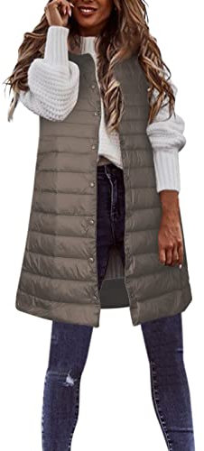Winter Mantel Damen Frau Damen Winterweste Dünner und leichter Daunenmantel Lässiger Daunenmantel Schlanke Gilet Steppjacke Outdoor Wintermantel Weste mit Taschen Ausgefallene Winterjacke (Khaki, XL)