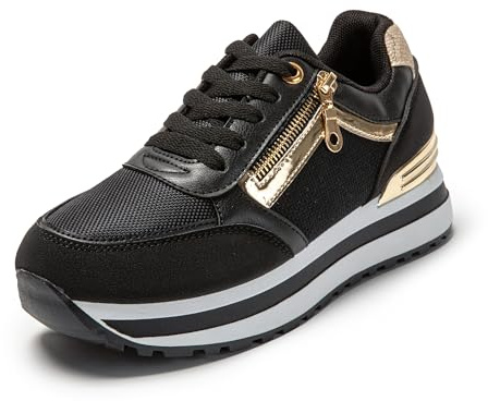 JOMIX Basket Compensées Femme Baskets Femme Chaussures de Sport Confortable Respirant (Noir, 37)
