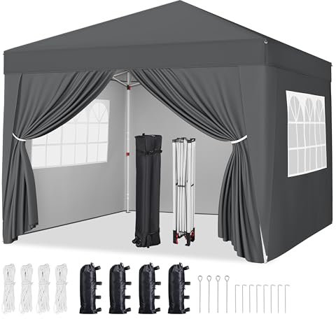 Yaheetech 3x3m Pop-Up Gazebo Steel Frame 4 Removable Side Panels, Dark Grey