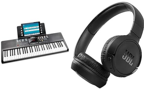 RockJam Compact 61 Key Keyboard with Sheet Music Stand, Power Supply & JBL Tune 510BT – Bluetooth Over-Ear Kopfhörer in Schwarz