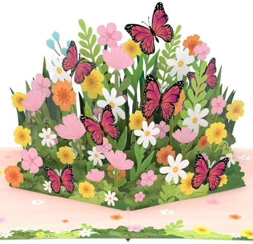 papercrush® Pop-Up Karte Schmetterlinge & Blumen - 3D Geschenkkarte für Geldgeschenk mit Blumenwiese für Frauen & Kinder (Ich vermisse Dich, Gute Besserung oder Danke), Glückwunschkarte zum Geburtstag