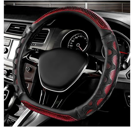 SHMZK Car Steering Wheel Cover, 15 Inch Anti-Slip Steering Wheel Cover Protector with 3D Honeycomb Design, Universal Steering Wheel Covers for Cars Truck SUV, Car Accessories (Red)