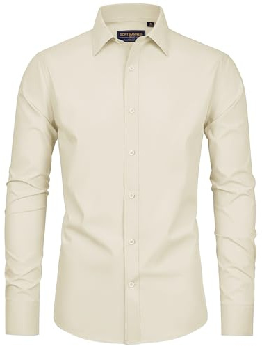 siliteelon Mens Shirts Long Sleeve Stain Shield Stretch Smart Casual Shirt | Water Resistant, Wrinkle Free, Cotton Soft, Breathable Comfy, Work Office, for Wedding Party Evening, Dress Formal Business