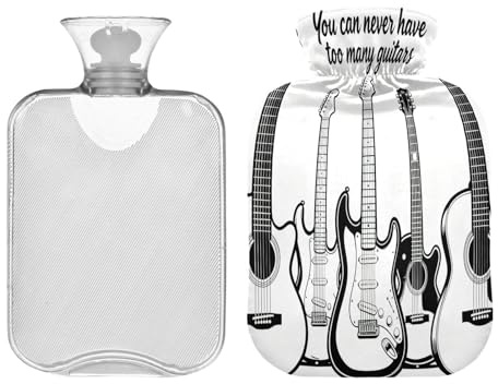 Never Have Too Many Guitars Bouillotte noire avec housse souple 2 l pour réchauffer les mains et les pieds
