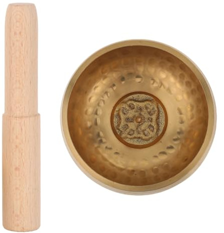 Hemobllo Cuenco Tibetano Martillado a Mano de 8 CM para Meditación y Yoga con de Madera Incluido Cuenco de Sonido para Mindfulness y Relajación Instrumento de Percusión Manual Portátil