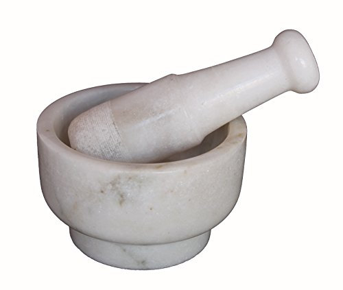 KLEO Juego de mortero y mortero de piedra de mármol blanco de 12,7 cm de diámetro como especias,…