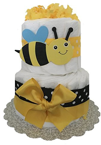 Bumble Bee 2 Tier Diaper Cake, Yellow Baby Shower, Gender Neutral Diaper Cake Baby Shower, Bee Mine Baby shower, Bee mine Shower Decor