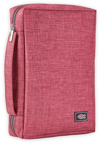 Canvas Bible Cover with Fish Symbol Appliqué, Red, Small