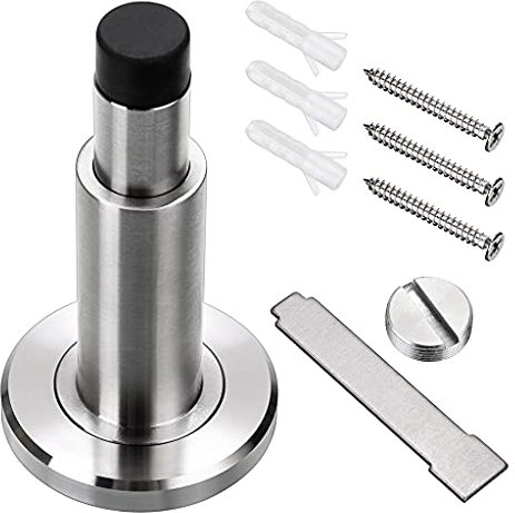 Sumnacon Adjustable Door Stop Heavy Duty Stainless Steel Door Stopper Brushed Finish Wall Mounted with Rubber Buffer (1 Pcs)