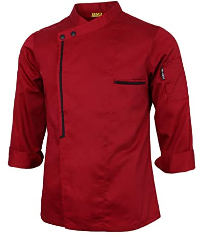 Hellery Blouse de Cuisinier Veste de Cuisine Femme Homme Manches Longues - rouge, M