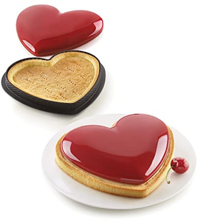 silikomart | Kit Tarte Mon Amour, Set Torta Cuore con Anello Microforato + Stampo Decorativo, Anello in TPLUS 200x190mm h20mm, Stampo in Silicone 188x158mm h26mm, Made in Italy