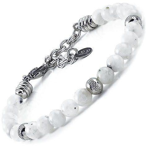 10:10 Armband mit natürlichen Mondsteinen, 6 mm, Perlen aus Edelstahl, sehr widerstandsfähig
