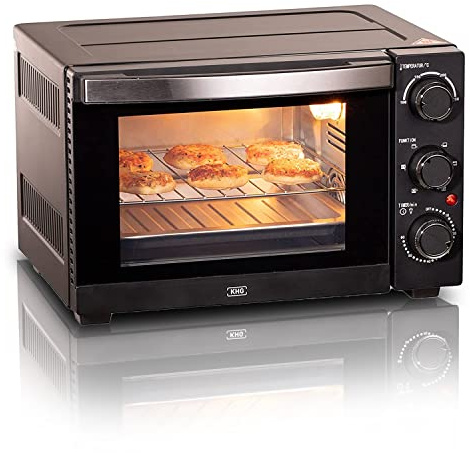 KHG Minibackofen MBO-15S in schwarz mit Umluft, Ober-/Unterhitze, 15l Garraum, Brotbackofen, inkl. 6 Funktionsstufen, Timer, Innenbeleuchtung, Backblech, Entnahmegriff, Grillrost