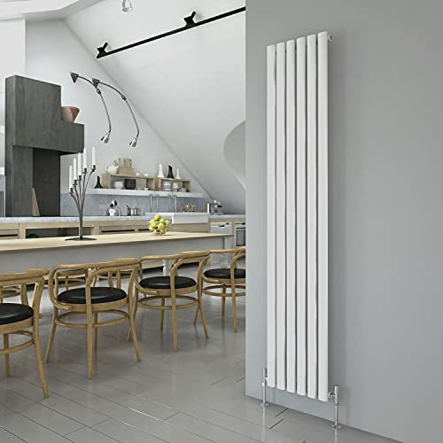 White Vertical Radiator 1800x354mm Oval Single Panel Column Designer Radiator Central Heating