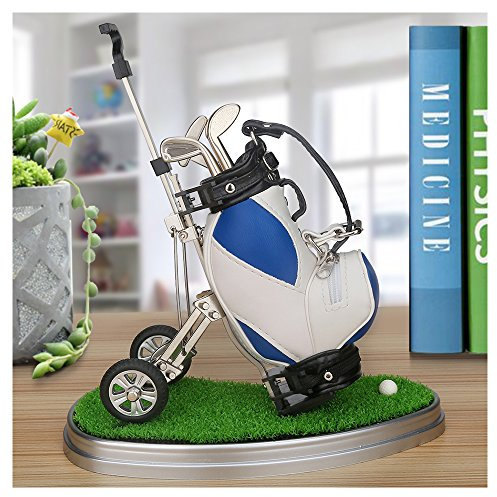 10L0L Golf-Stifthalter mit 3 Stück Golfschläger-Stiften-Set, einzigartige Golf-Schreibtisch-Dekoration, Geschenke, Souvenirs für Männer – Blau + Weiß