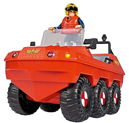 SIMBA 109251051038 Feuerwehrmann Sam Hydrus Mit Figur 20 cm Offizielles lizensiertes Feuerwehrfahrzeug fährt mit 6 Rädern, kann auf dem Wasser Schwimmen; Feuerwehrmann Spielen, Geschenk für Kinder ab