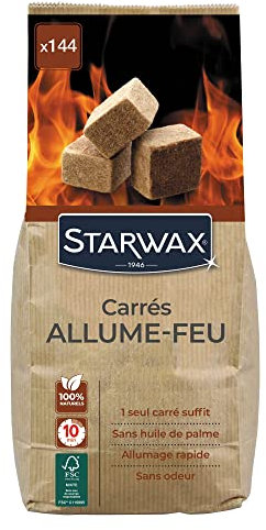 STARWAX - 144 Carrés allume-feu pour barbecue, poêle et cheminée - 100% d'ingrédients d'origine naturelle - FSC - allumage rapide, propre et sans odeur. N'altère pas la saveur des aliments.