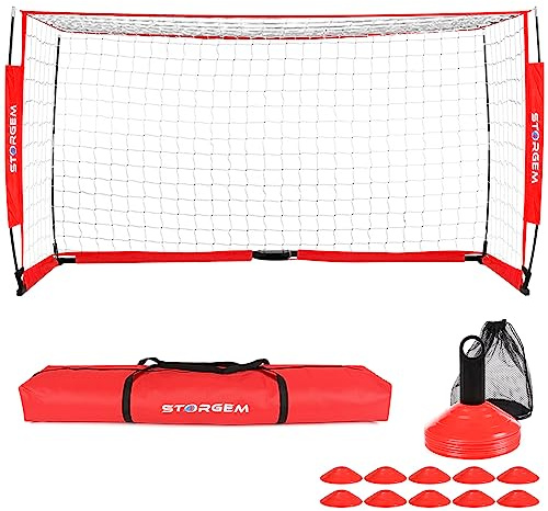 Storgem Soccer Goal,Soccer Net,Soccer Goals for Backyard,with Bow Frame,Collapsible Metal Base and 15 Training Cones (6x4Ft)