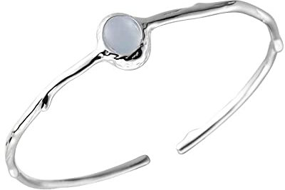 VLICKO Armreif Damen Silber 925,925 Silber Armband Für Frauen, Natürlicher Aquamarin-Anhänger, Sterling-Silber-Armband, Armreif Mit Offener, Verstellbarer Silberkette, Glücksschmuck Für Frauen