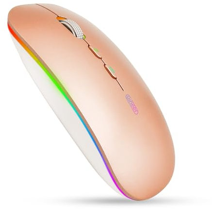 Uineer Bluetooth-Maus, wiederaufladbar, Bluetooth (BT 5.1 + 2.4 G), kabellose Maus, leise Computermäuse für Laptop, Desktop, MacBook, Windows, Mac OS (Gold)