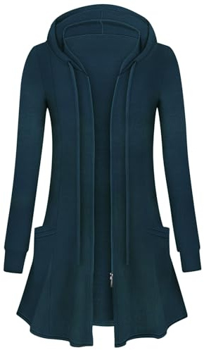 Flikity Womens Long Cardigans Zip Up Hoodies Ladies Lightweight Jackets | Open Front Cardigan with Large Pockets Long Sleeve Tunic Tops Spring Summer Autumn Clothes M-XXL