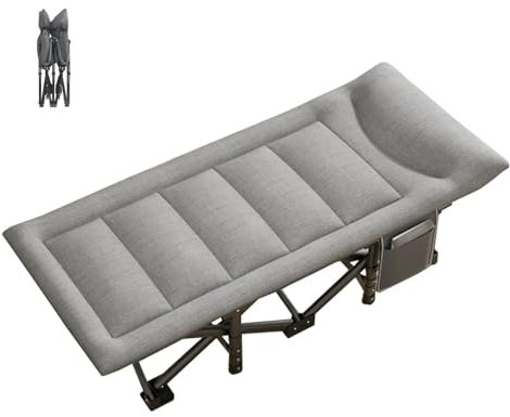 PJDDP Lit De Camping Pliant avec Matelas Et Sac Latéral, Lit De Camping Robuste pour Adultes, Lit De Couchage Portable pour Pêche,Pique-Nique,Piscine,Plage,Hôpital,Lit D'Invités,Bureau,Gris