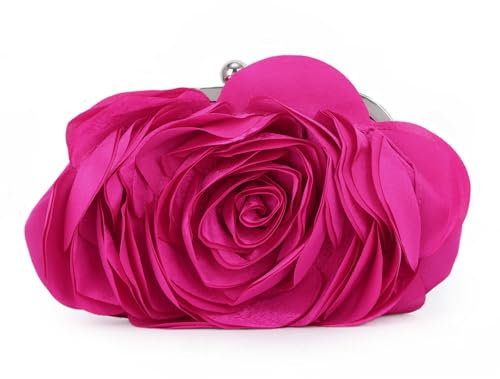 Fecialy Women Evening Bag Floral Satin Clutch Purses with Chain Rose Pattern Purse Party Prom Handbags