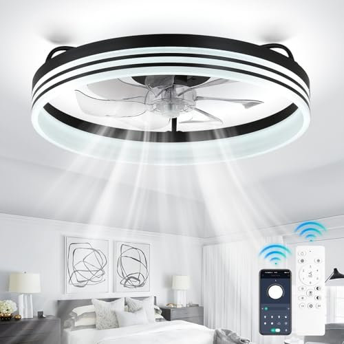 Cainjiazh ventiladores de techo con luces y ventilador de techo de montaje empotrado a distancia regulable lámpara de araña LED Ventilador de bajo perfil con el dormitorio Cocina Sala de estar
