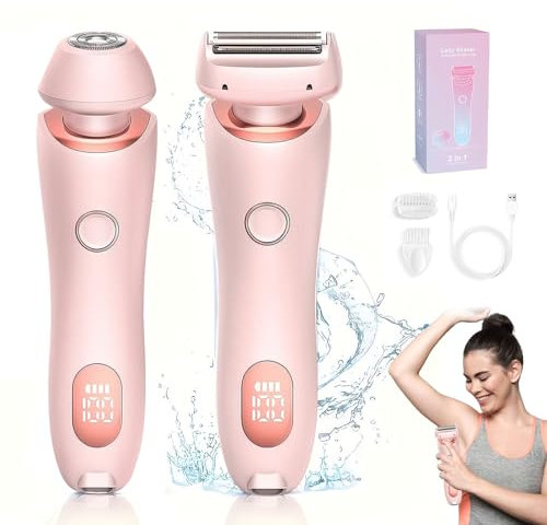 Ladyshave Damenrasierer, wiederaufladbar, 2-in-1-Elektrorasierer-Set, trockene und nasse Mooth-Verwendung Ladyshave, Bein-, Gesichts-, Intimrasierer für Frauen