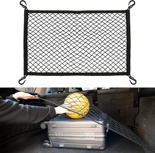 VEHIRIE 60x40 cm Kofferraumnetz Auto – Universelles, Elastisches Gepäcknetz für Ihre Reise und den Alltag – Sicher und Ordentlich Verstauen mit 4 Haken
