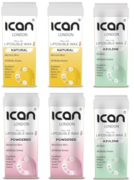 ICan London Cartucce di cera liposolubile, 100 ml ciascuna, confezione da 6, in polvere, naturale, azulene