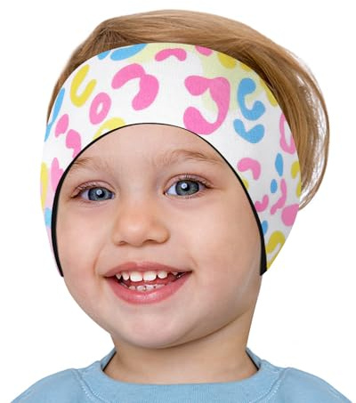 HeySplash Fascia da Nuoto, Fascia di Protezione per Orecchi da Nuoto, Protezione per Orecchie in Neoprene per Bambini e Ragazzi, Fascia Impermeabile per Nuotare, Taglia S, Leopardo Colorato