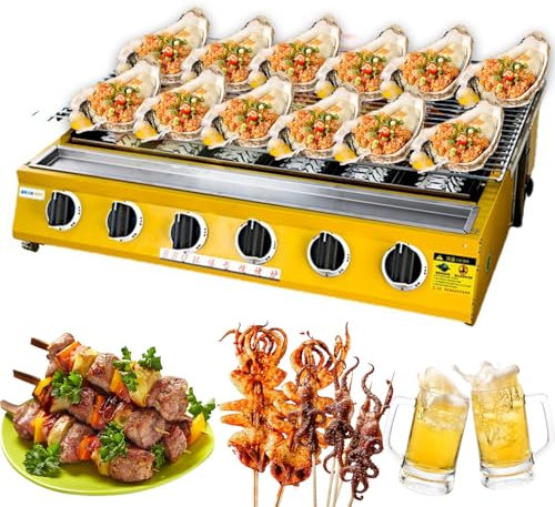Griglia a gas portatile da tavolo, piastra a propano a 6 fuochi con trappola per grasso per cucina interna/esterna, campeggio, picnic e arrosti di ostriche