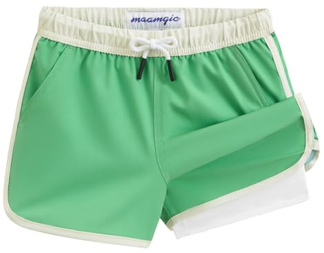 maamgic Boys Swim Trunks with Compression Liner Vintage Swim Shorts Toddler Swimsuit Light Green 10/12