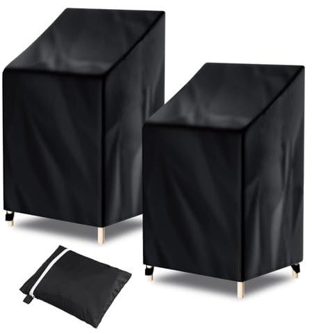 Fachmach 2 Pezzi Copertura Sedie Giardino Impilabili,Copertura Sedie Esterno Impermeabile Tessuto Oxford Antivento e Antipolvere, Anti-UV Telo Coprisedie da Giardino,70x75x120/85cm (2 PEZZI)