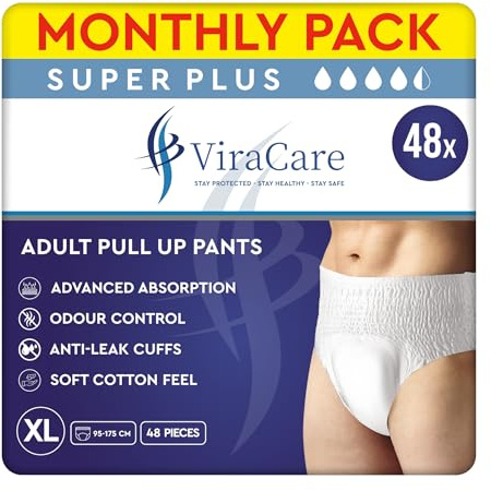 48 x Super Plus Incontinence Pants Women and Men, Adult Nappies | Advanced Absorption, Anti-Leakage, Soft-Stretch Waistband, Breathable, Discreet, Adult Diapers, X-Large Size (4 Packs of 12)