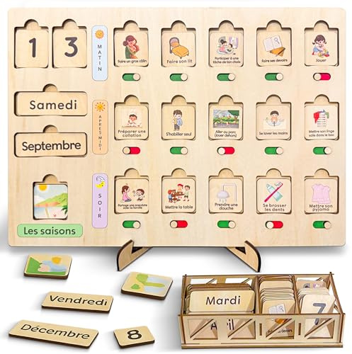 Mimrou® Planning Journalier pour Enfants Montessori +60 Étiquettes pour Les Routines Quotidiennes, Activités, Calendrier et Saisons, Apprentissage dès 3 Ans- Adapté TDAH/TSA