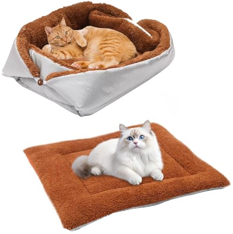 WIYETY Letto per gatti 2 in 1 morbido cuscino per gatti – letto pieghevole per animali domestici, soffice coperta in peluche per cani e gatti, divano per gatti e cani di piccola taglia (argento)