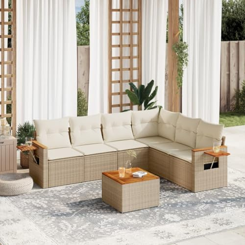 Qnhdfrt Set di 7 divani da giardino, in rattan sintetico, con vano portaoggetti e tavolo pieghevole, per terrazza, giardino, balcone