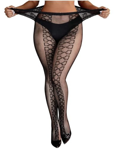 ohyeahlady Collant Resille Noir Grande Taille XS-5XL Collant Dentelle Motif Bowknot Curvy Fantasie Bas Resille Sexy Chaussettes Tenues Elégante Leggings Vetement Mode Pantyhose Fete Cosplay Halloween