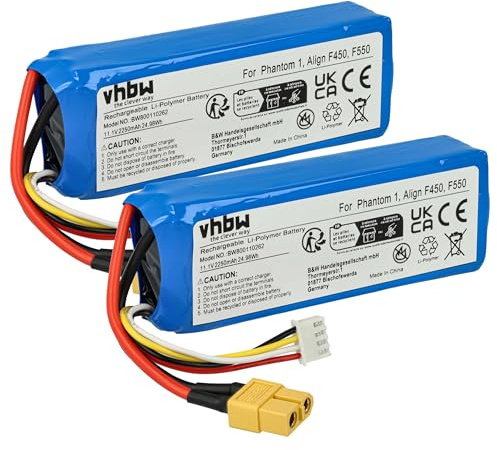 vhbw 2 x batteri kompatibel med DJI F450, 7FE0, Phantom 1, F550, RI36, Phantom FC40 drönare Multicopter Quadrocopter (2250 mAh, 11,1 V, Li-Polymer)
