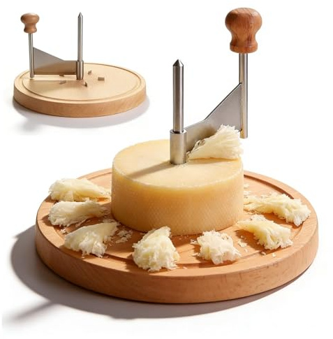 GOMETY Rallador de queso redondo de 22,2 cm de diámetro, madera de acacia, raspador de queso, perfecto para tipos de queso Tête de Moine y chocolate, duradero y multifuncional, cepillado, delicados