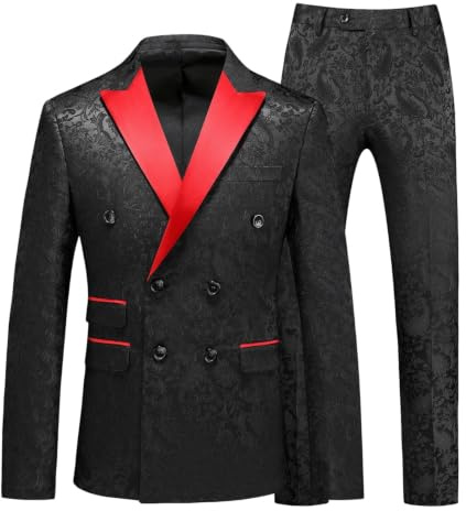 MQMYJSP mäns färgblock dubbelbröstad 2-delad affärskostym slim fit notch lapel