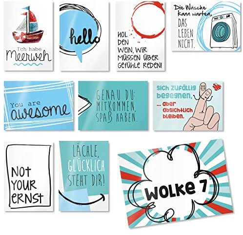 20 Postkarten Set mit Sprüchen I DIN A6 I Spruch-Karten Set lustig witzig Zitate Liebe Freundschaft Motivation für Bilderrahmen Freundin I dv222