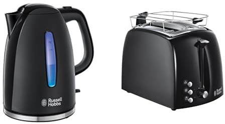 Russell Hobbs Set Petit Déjeuner Bouilloire et Grille Pain Toaster XL Texture Noir - 22591-70 et 22601-56